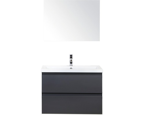 Badmöbel-Set Sanox Evora BxHxT 81 x 170 x 45,5 cm Frontfarbe anthrazit matt mit Waschtisch Keramik weiß und Waschtischunterschrank Waschtisch Spiegel