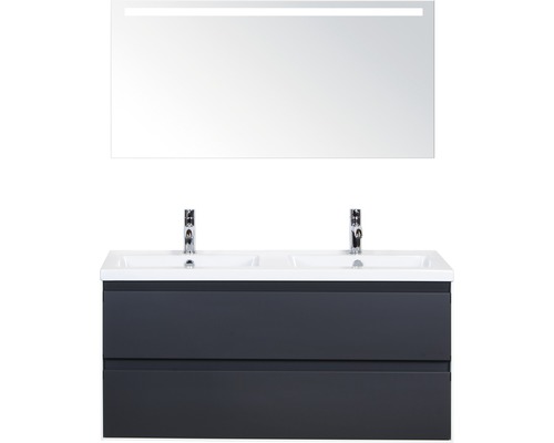 Badmöbel-Set Evora 120 cm mit Doppelwaschtisch Keramik und Spiegel mit LED-Beleuchtung Anthrazit matt
