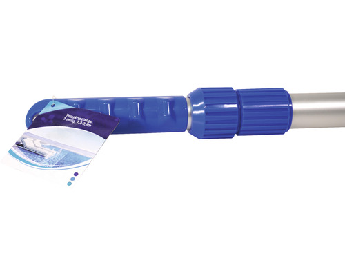 Teleskopstange mit blauem Griff und Etikett