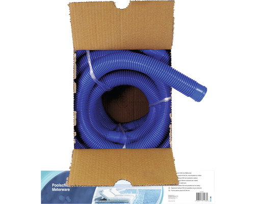 Blauer Poolschlauch als Meterware in Pappverpackung