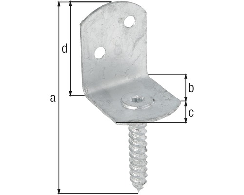 Winkelverbinder mit Schraube und Maßangaben