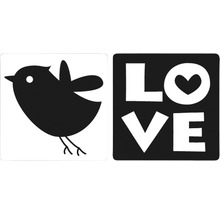 Labels "Love" + Vogel, 2 Stück