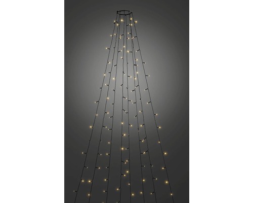 LED Baummantel mit Ring Konstsmide 4 m + Zuleitungslänge 10 m 400 LEDs Lichtfarbe bernstein mit Glimmereffekt Lichtervorhang mit ringförmiger Aufhängung und mehreren vertikalen Strängen mit kleinen Lichtern