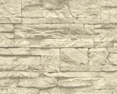 Vliestapete 7071-30 Best of Wood'n Stone Bruchstein beige Nahaufnahme einer Steinwandtapete mit Quaderstruktur für den Innenbereich