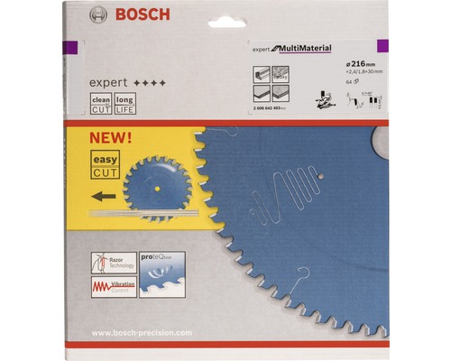 Bosch Logo. Bosch Expert Multi Material Sägeblatt mit 216 Millimeter Durchmesser.