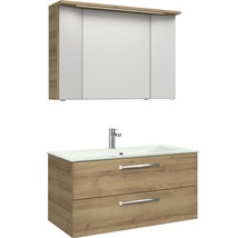 Badmöbel-Set Pelipal Kumba BxHxT 107 x 200 x 50 cm Frontfarbe riviera eiche mit Glas-Waschtisch weiß 99.107032147