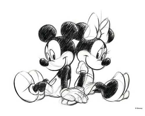 Leinwandbild Disney Mickey Minnie Sketch Sitting 70x50 cm
