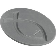 Fisch-Symbol mit Kreuz auf ovalem Sockel