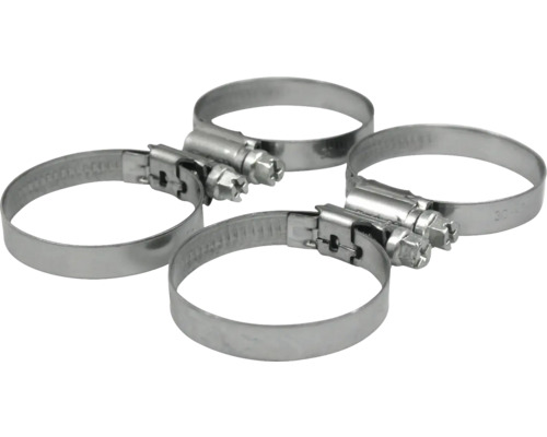Vier Schlauchschellen aus Metall mit Schraubverschluss