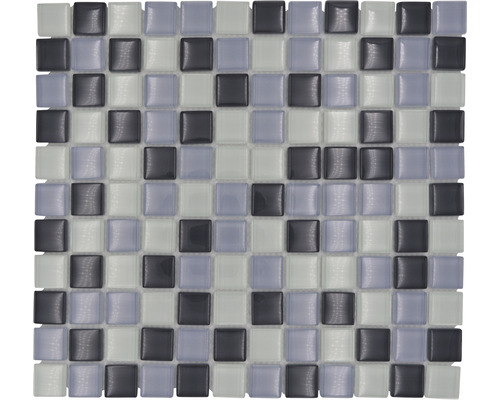 Glasmosaik XCM 8125 30,2x32,7 cm grau/schwarz/weiß Mosaikfliesen mit quadratischen Glassteinen