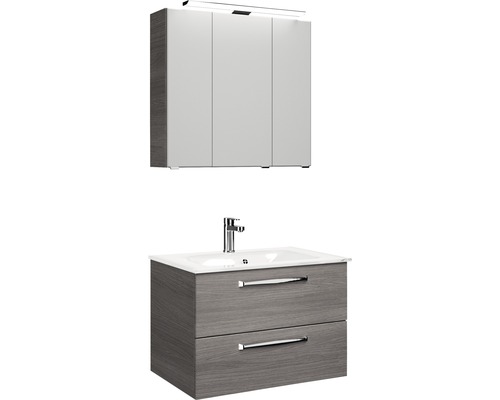 Waschtischunterschrank mit zwei Schubladen und Spiegelschrank mit drei Türen für das Badezimmer