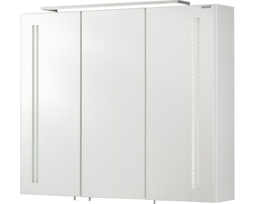 Spiegelschrank FACKELMANN Lugano 80 x 16 x 68 cm weiß hochglanz 3-türig LED IP 20