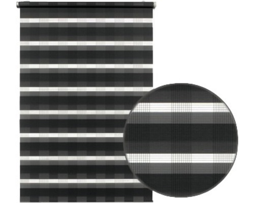 Doppelrollo mit Streifenmuster und Detailansicht