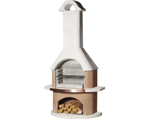 Buschbeck Grillkamin Bologna 65 x 110 x 210 cm Beton weiß terrakotta Grillkamin aus Stein mit Holzfach zur Aufbewahrung von Brennholz