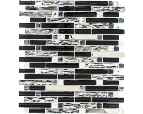 Glasmosaik mit Metall Crystal XCM GV878 29,8x33,8 cm schwarz Mosaikfliese mit Glas- und Steinoptik