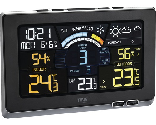Funk-Wetterstation Spring Breeze innen/außen digital, ohne Batterie, ohne Batterie Wetterstation mit Anzeige von Windgeschwindigkeit, Innen- und Außentemperatur