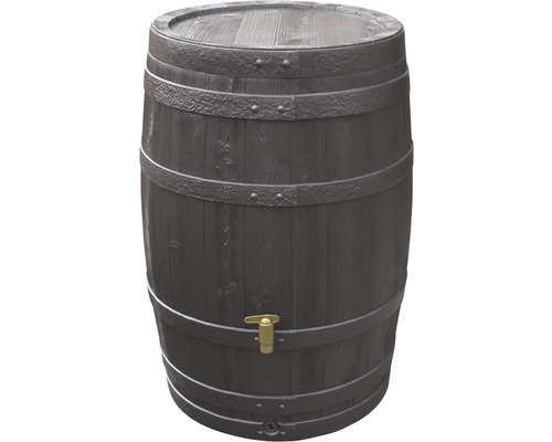 Regenfass 4rain Vino 250 Liter inkl. Aqua-Quick Auslaufhahn dunkelbraun Regentonne in Form eines Holzfasses mit Wasserhahn