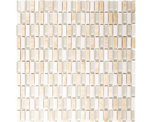 Glasmosaik mit Naturstein mix beige 31,3x31,8 cm