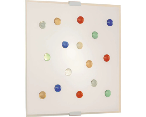 Quadratische Wandleuchte mit farbigen Glasornamenten