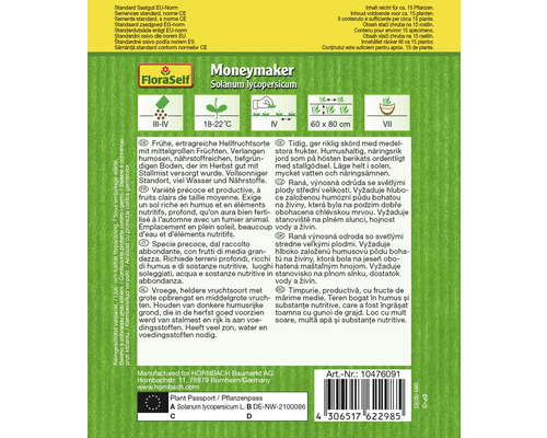 FloraSelf Moneymaker Solanum lycopersicum Tomatensamenpackung mit Informationen zu Anbau und Pflege