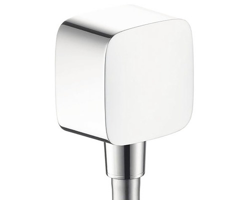 Wandanschlussbogen hansgrohe Fixfit E mit Rückflussverhinderer chrom 26457000 Verchromter Duschkopf in Würfelform
