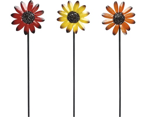 Drei Gartenstecker mit Blumenköpfen aus Metall