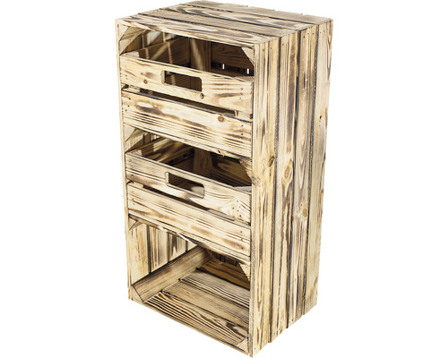 Schubladenkiste geflammt 68x40x30 cm Holzregal mit vier Fächern