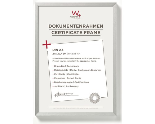 Dokumentenrahmen Aluminium Chair silber 21x29,7 cm (DIN A4) Bilderrahmen für Dokumente im Format DIN A4