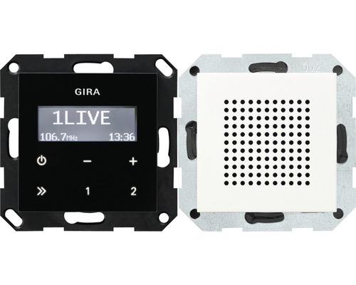 Gira 228003 Radio RDS mit einem Lautsprecher Bedienaufsatz in Schwarzglasoptik Standard 55/Event/Event Opak