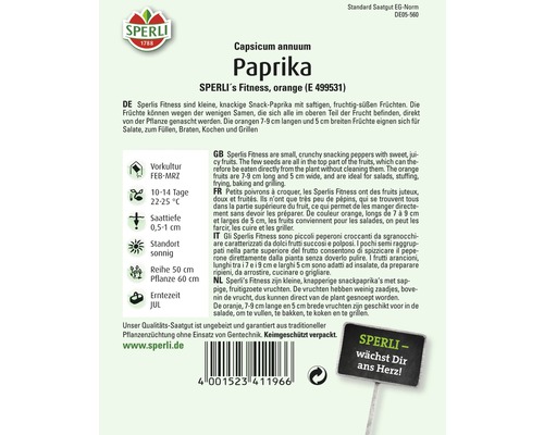Samenpackung Paprika Sperlis Fitness orange