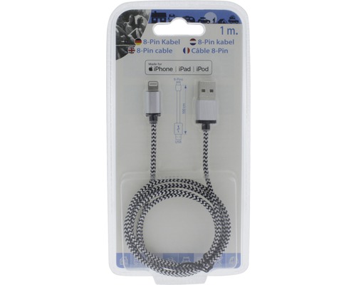 8-Pin Kabel, geeignet für iPhone, iPad und iPod, Länge 1 Meter