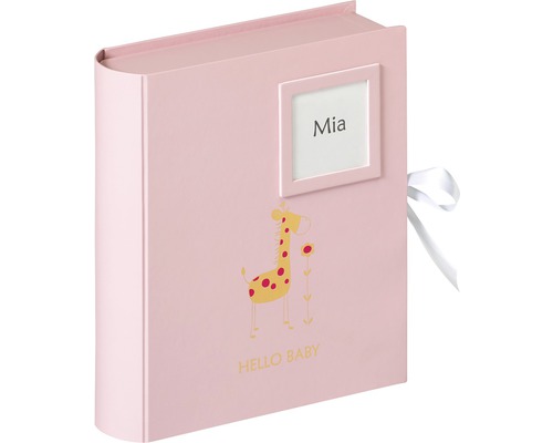 Rosa Babyalbum mit Giraffenmotiv und Bilderrahmen