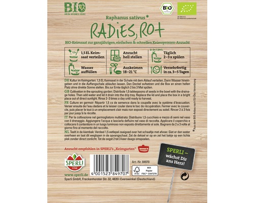 Bio-Radieschen Keimsaat für die Anzucht von Keimsprossen