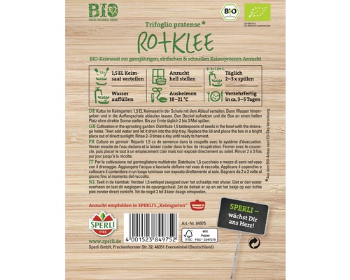 Samenpackung Rotklee für die Keimsprossen Anzucht