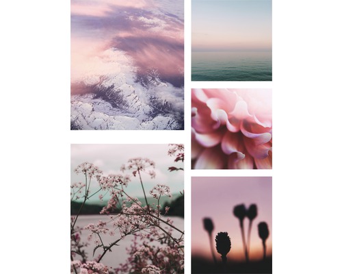 Collage mit Landschafts-, Blumen- und Naturmotiven
