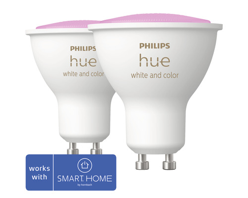 Philips hue Reflektorlampe White & Color Ambiance dimmbar weiß GU10 2x 5,7W 2x 350 lm 2 Stk - Kompatibel mit SMART HOME by hornbach Philips hue Reflektorlampe White & Color Ambiance dimmbar weiß GU10 2x 5,7W 2x 350 lm 2 Stk - Kompatibel mit SMART HOME by hornbach