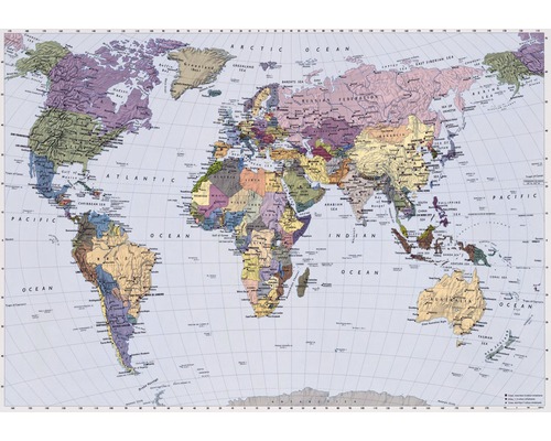Fototapete Papier 4-050 Imagine Edition 4 Papier World Map 4-tlg. 270 x 188 cm Weltkarte mit Kontinenten und Ozeanen
