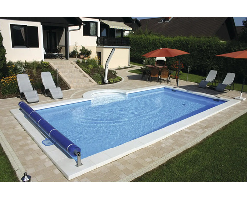 Einbaupool Styropor-Pool-Set Planet Pool Plus P25 600x300x150 cm inkl. Skimmer, Bodenschutzvlies, Verrohrungsset & Römertreppe