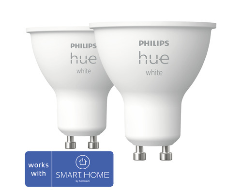 Philips hue Reflektorlampe White dimmbar weiß GU10 2x 5,2W 2x 400 lm warmweiß- neutralweiß 2 Stk - Kompatibel mit SMART HOME by hornbach Philips hue Reflektorlampe White dimmbar weiß GU10 2x 5,2W 2x 400 lm warmweiß- neutralweiß 2 Stk - Kompatibel mit SMART HOME by hornbach