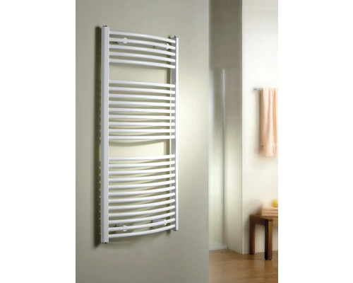 SCHULTE Badheizkörper München Rund 1215x600 mm weiß Anschluss Beidseitig unten Wandmontierter Handtuchwärmer im Badezimmer