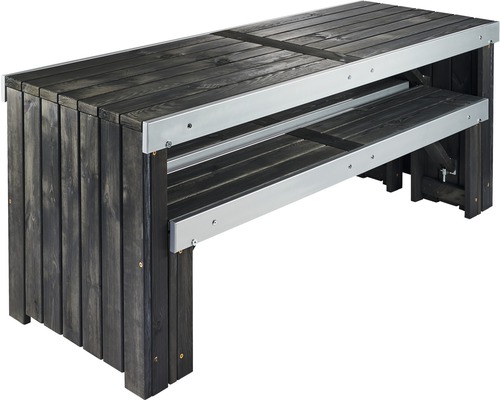 Gartentisch und Bank aus Holz mit Metallgestell