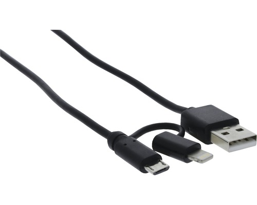 USB-Kabel mit Micro-USB-, Lightning- und USB-A-Anschluss