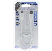 Weißes USB-Kabel, ein Meter lang, in Verpackung
