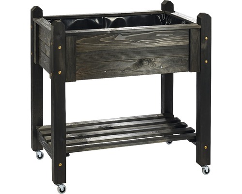 Hochbeet aus Holz mit Ablage und Rollen