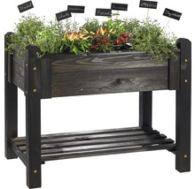 Hochbeet aus Holz mit Kräutern und Gemüsepflanzen