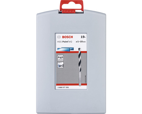 Bosch Logo. HSS PointTeQ Bohrer Set, 19-teilig, Durchmesser 1 bis 10 Millimeter.