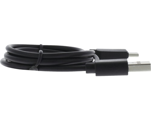 Schwarzes USB-Kabel mit USB-A- und USB-C-Anschluss