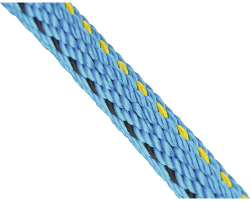Seil Paraloc Mamutec Polyester blau/gelb/schwarz Ø 8 mm, 10 m Nahaufnahme eines blauen geflochtenen Seils