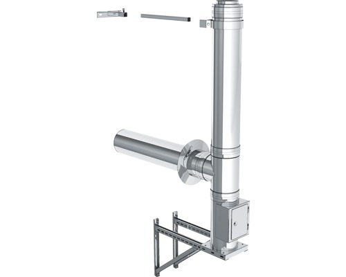 Jeremias DW-ECO Set Typ 500 mmca. 5m 130 mm mit Dämmung 25mm Wandmontage Edelstahlschornstein mit Wandhalterung und Reinigungsöffnung