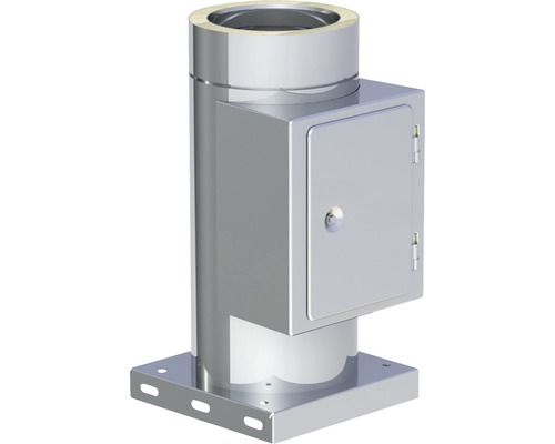 Jeremias DW-FU Reinigung eckig mit integrierter Grundplatte Ø 130mm Edelstahl-Schornsteinbauteil mit Inspektionsöffnung